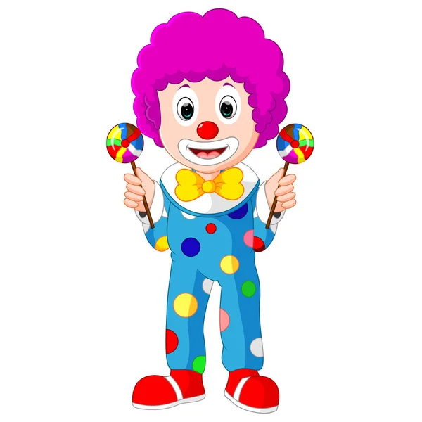 Payaso amigable colorido con piruleta — Vector de stock