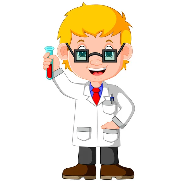 Desenhos animados menino fazendo experiência química —  Vetores de Stock