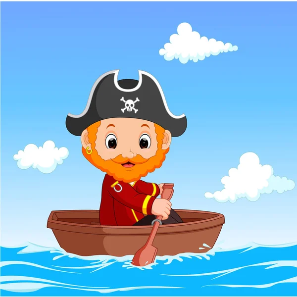 Pequeño pirata de dibujos animados estaba surfeando el océano — Vector de stock