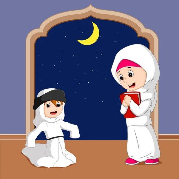 Famiglia musulmana cartone animato — Vettoriale Stock