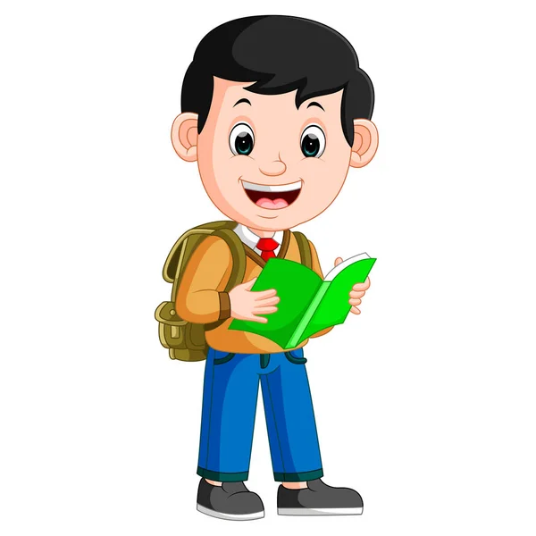 Enfants garçon portant livre de bande dessinée — Image vectorielle