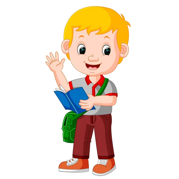 Crianças menino carregando livro desenhos animados —  Vetores de Stock