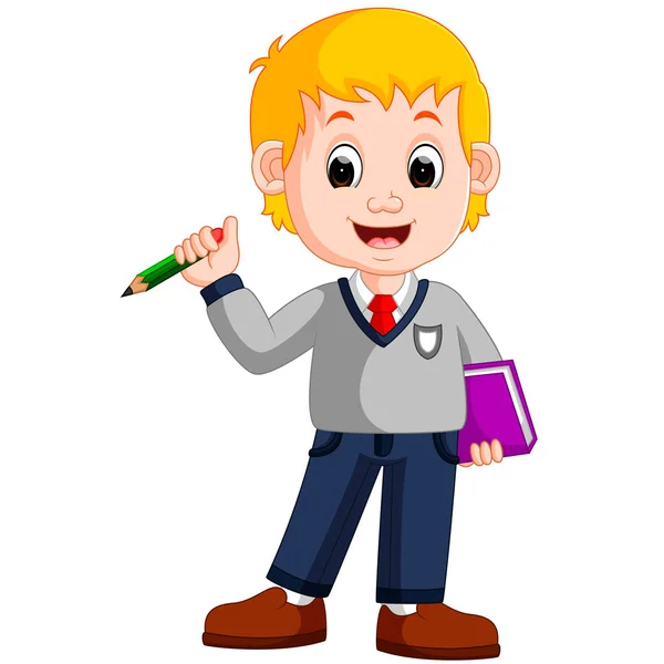 Niño sosteniendo lápiz — Vector de stock