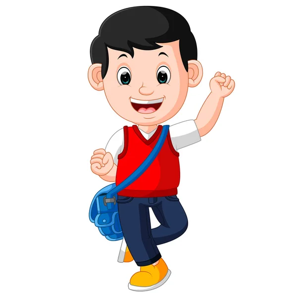 Cute boy go to school — Stock Vector