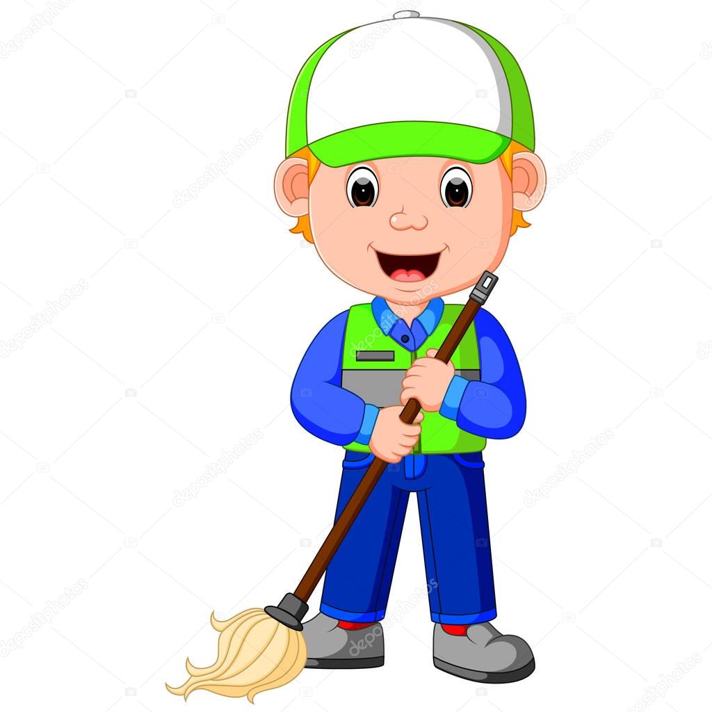 cleaner man with cleaning equipments