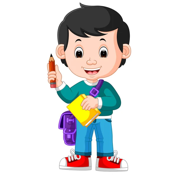 Niño sosteniendo lápiz — Vector de stock