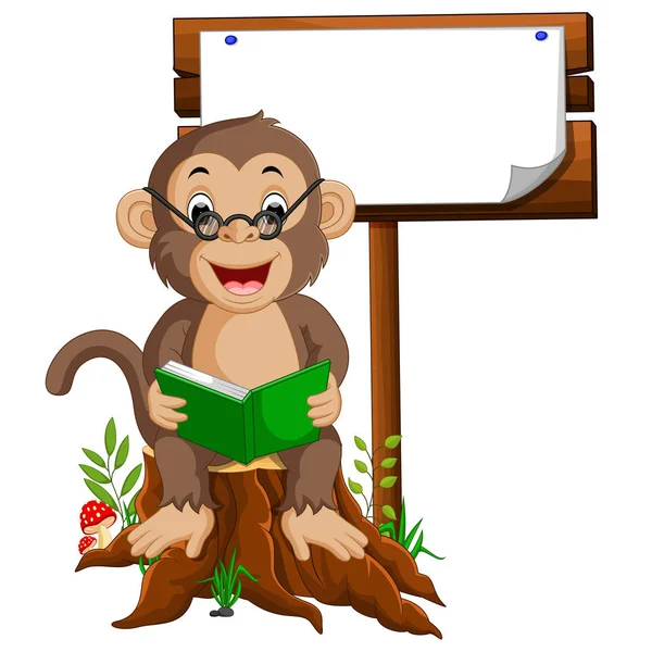 Μαϊμού, διαβάζοντας ένα βιβλίο — Διανυσματικό Αρχείο