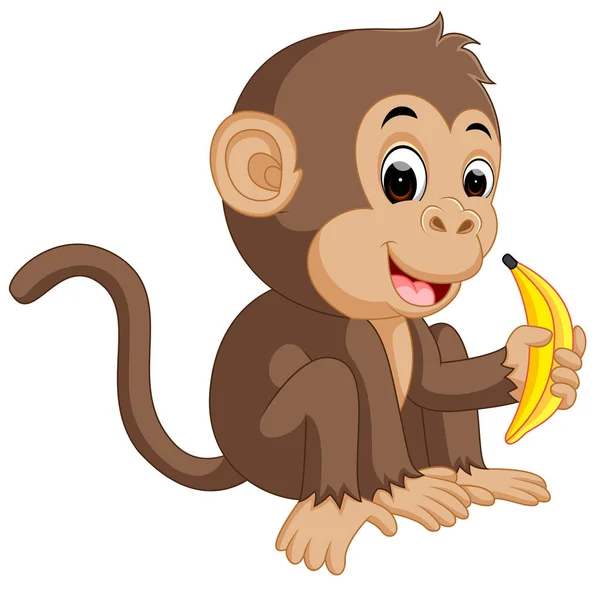 Lindo mono de dibujos animados comer plátano — Vector de stock