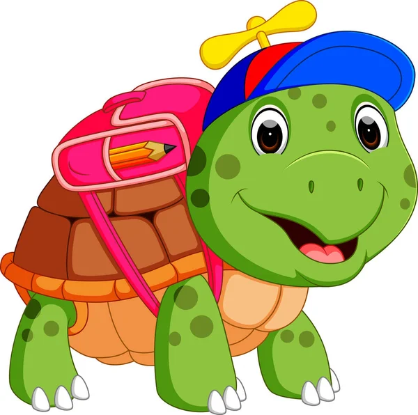 Mignonne tortue aller à l'école — Image vectorielle