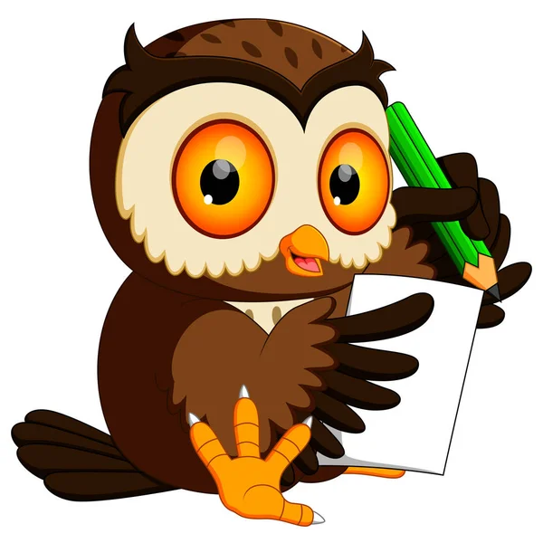 Kalem tutan ve yazma baykuş — Stok Vektör