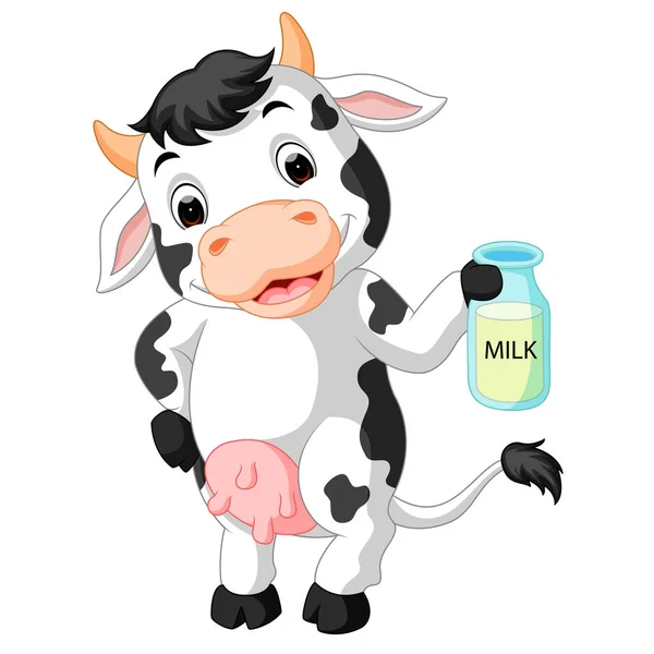 Vaca sosteniendo botella de leche — Vector de stock