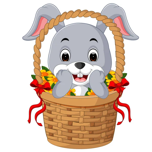 Pequeno coelho dos desenhos animados sentado em um balde —  Vetores de Stock