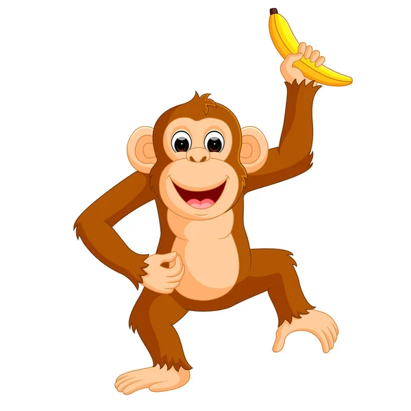 Mignon singe dessin animé manger banane — Image vectorielle