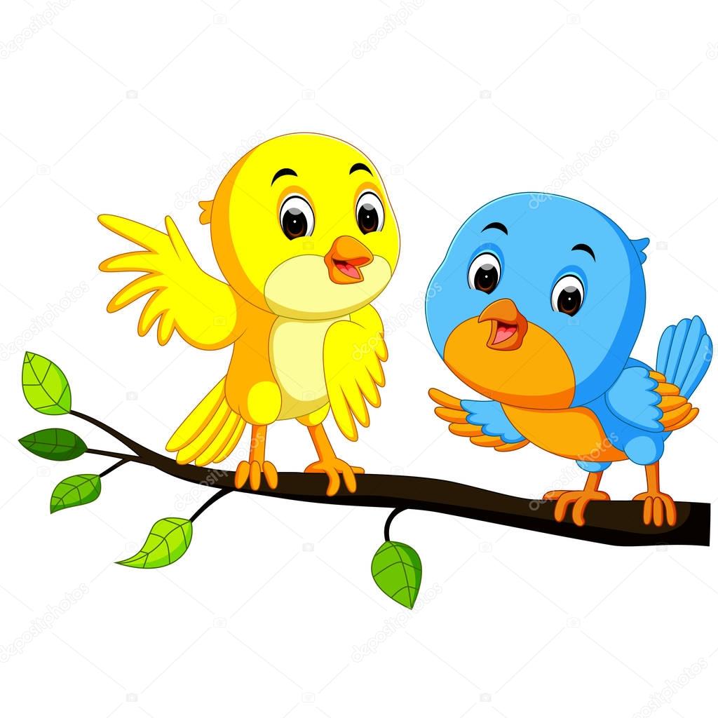 Cartoon couple bird on a branch