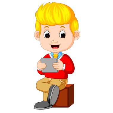 Bir smartphone holding karikatür işadamı