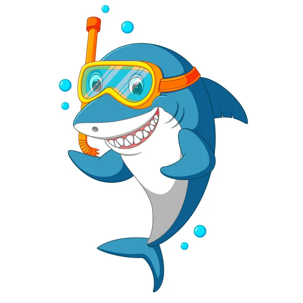 ダイビング機材を持つサメ — ストックベクタ