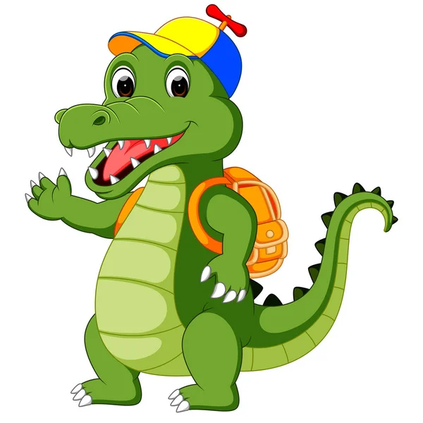 Joyeux Crocodile dessin animé allant à l'école — Image vectorielle
