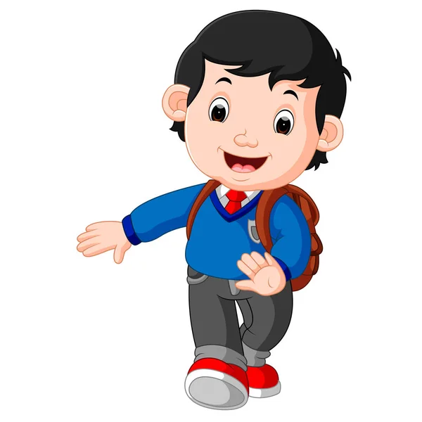 Cute boy go to school — Stock Vector