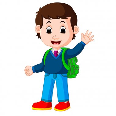 sırt çantası karikatür ile sevimli çocuk