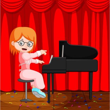 Sevimli küçük kız çizgi piyano