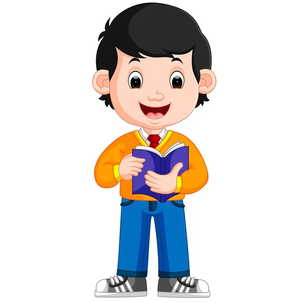 Kids boy carrying book cartoon — Stock Vector