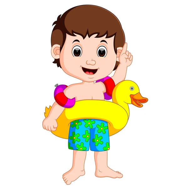 Niño usando anillo inflable — Vector de stock