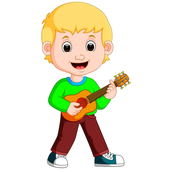 Niño pequeño de dibujos animados tocando la guitarra — Vector de stock