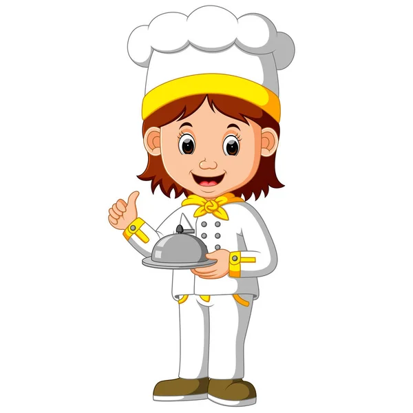 Chef cook holding dish — Stock Vector