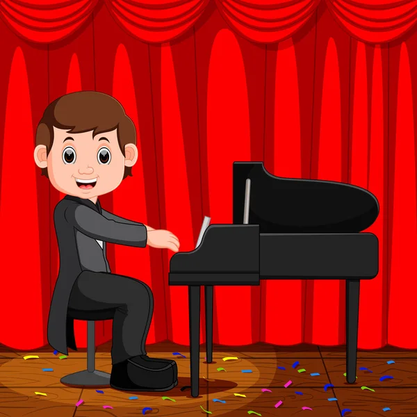 Bonito menino desenho animado tocando piano —  Vetores de Stock