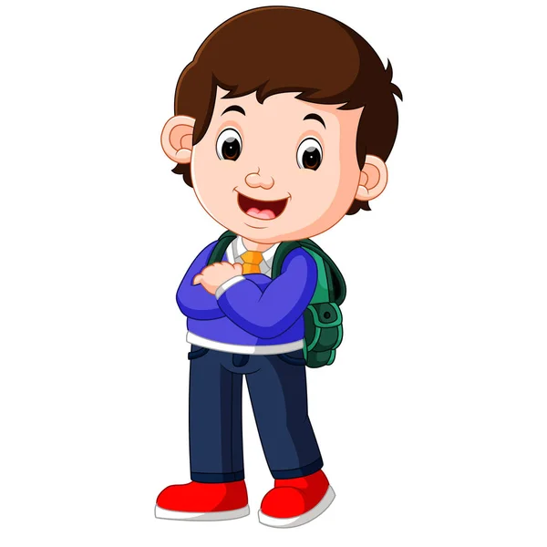 Lindo chico en su camino a la escuela — Vector de stock