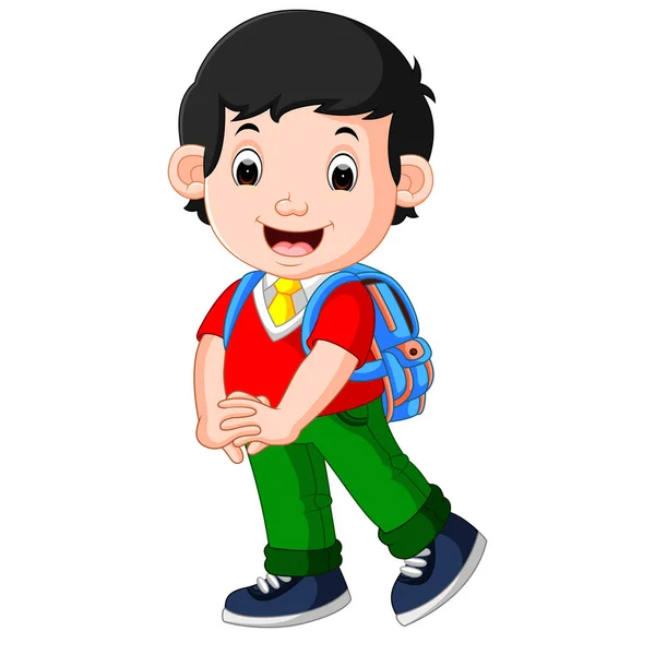 Lindo chico en su camino a la escuela — Vector de stock