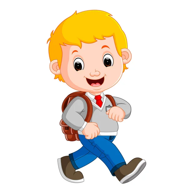 Lindo chico en su camino a la escuela — Vector de stock