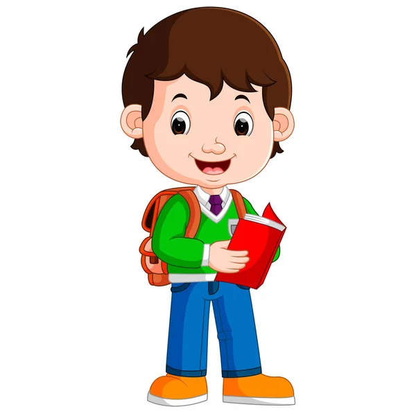 Cute boy on his way to school — Stock Vector