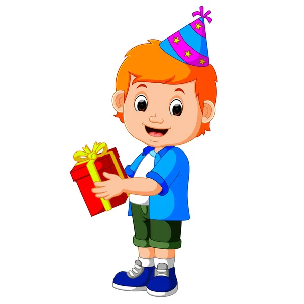 Garçon tenant cadeaux d'anniversaire — Image vectorielle