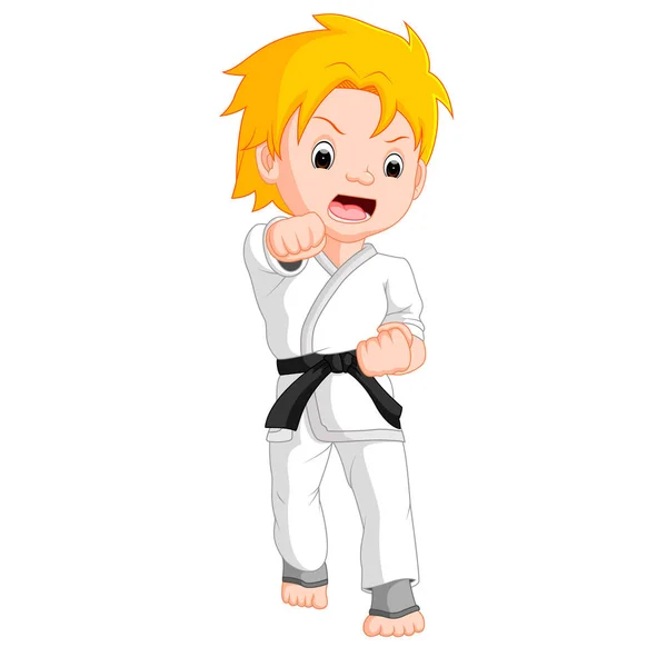 Niño Karate jugador de dibujos animados — Vector de stock