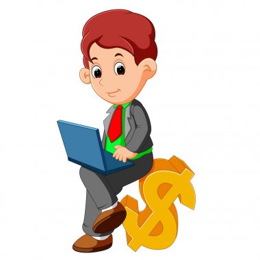 dolar işareti karikatür oturan bussinesman