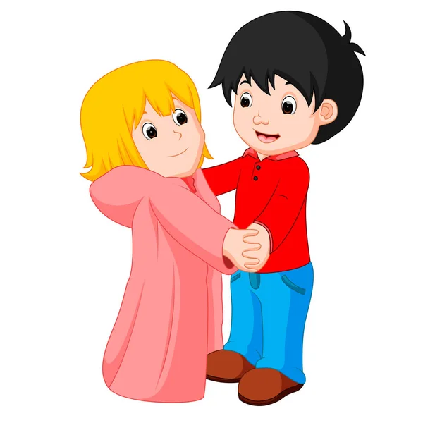 Cartoon jongen en meisje dansen — Stockvector