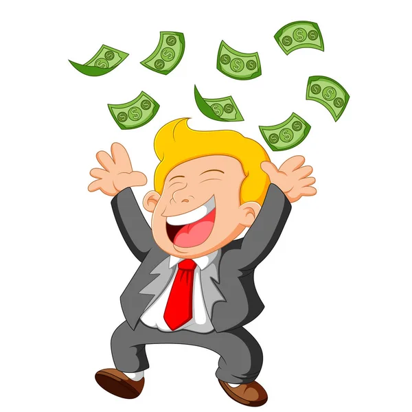Empresário feliz sob queda chuva chuveiro dinheiro — Vetor de Stock
