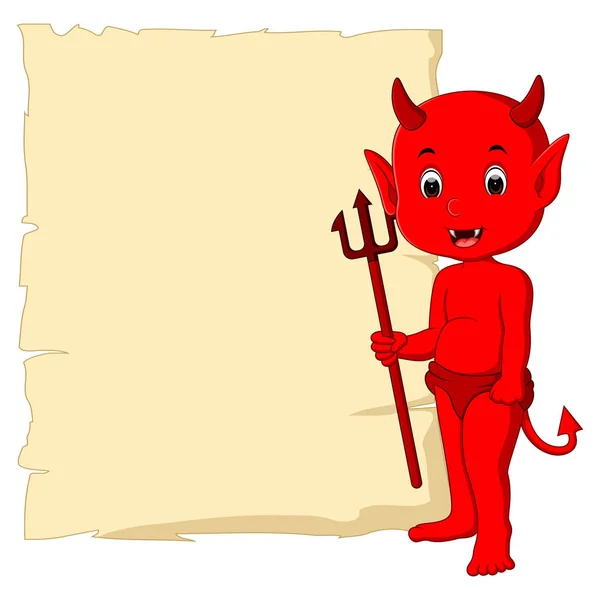 Desenho animado do diabo bonito com sinal em branco —  Vetores de Stock