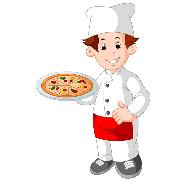 Cartoon chef-kok pizza bedrijf — Stockvector