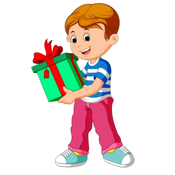 Kleine jongen houden een Gift Box — Stockvector