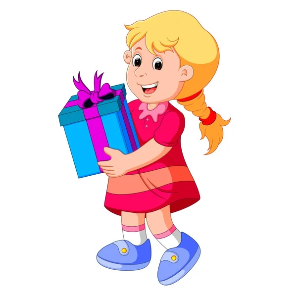Kleines Mädchen mit einer Geschenkschachtel — Stockvektor
