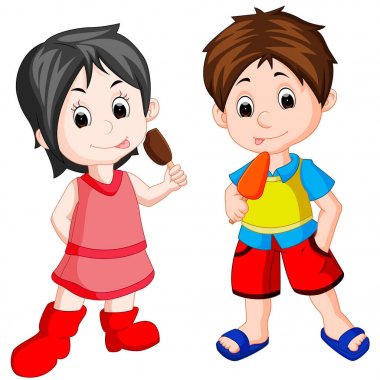 sevimli çocuk ve dondurma yiyen kız