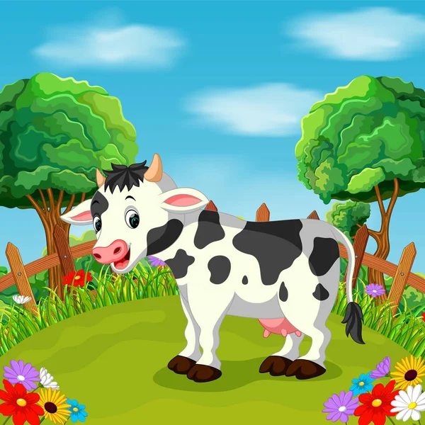 Cartoon Šťastný Cow Úsměv Serverové Farmě — Stockový vektor