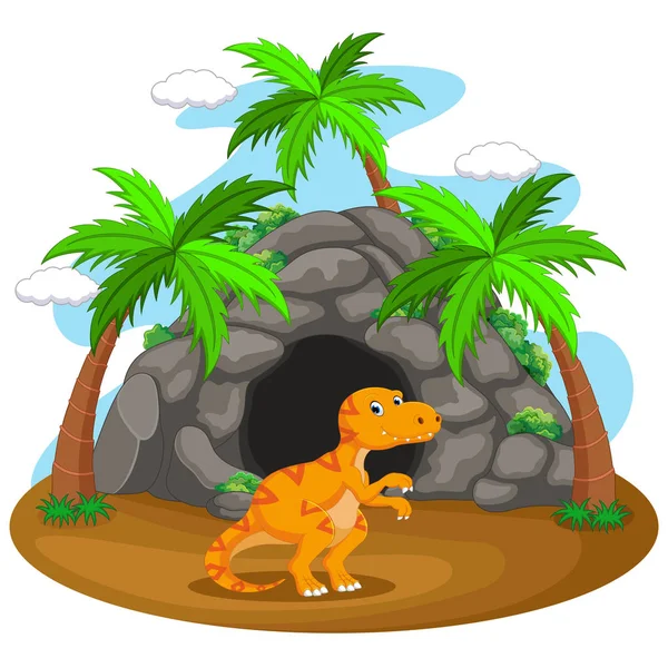 Dinosaurie Framför Grottan — Stock vektor