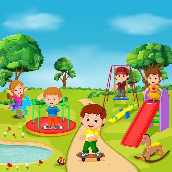 Park Açık Oynayan Çocuklar — Stok Vektör