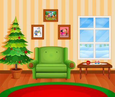 Bir ağaç ve şömine Noel oturma odası