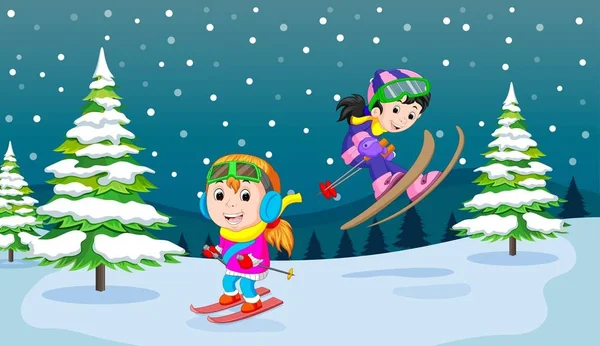 Взимку Діти Грають Снігу Дуже Радісно — стоковий вектор