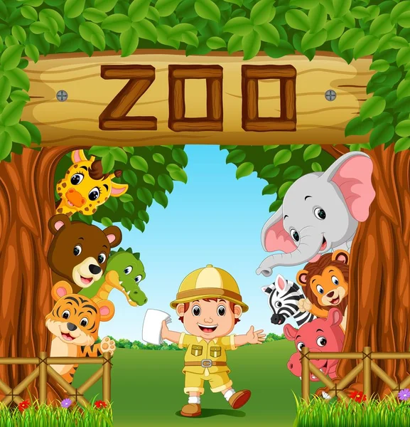 Collezione Animali Dello Zoo Con Guida — Vettoriale Stock