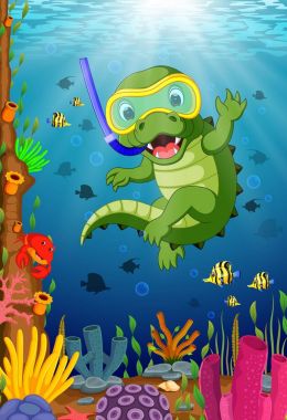 Sualtı denizde dalış timsahlar